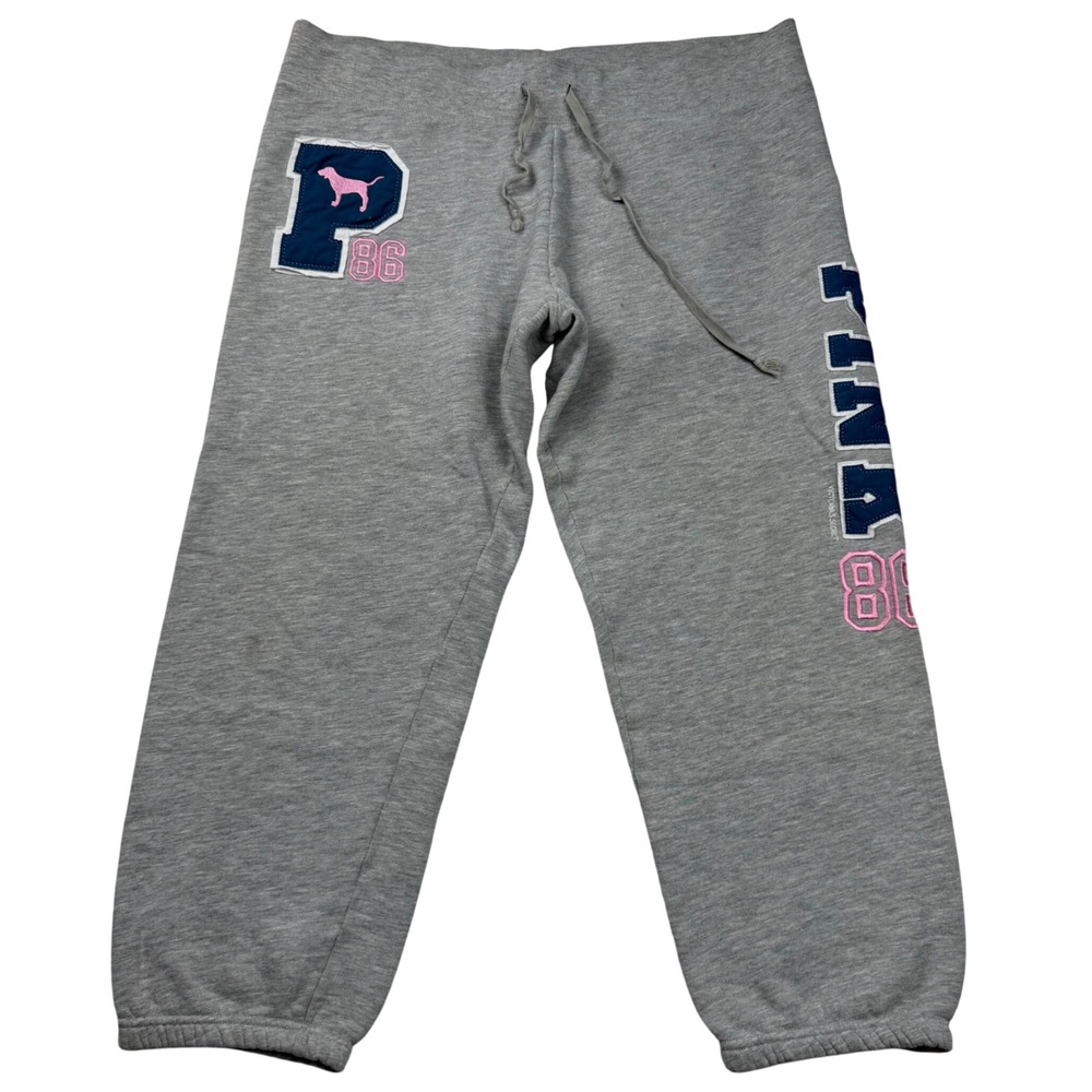 TRUE VTG Y2K Victorias Secret PINK Gray Sweatpants Joggers Capri Puff Print L